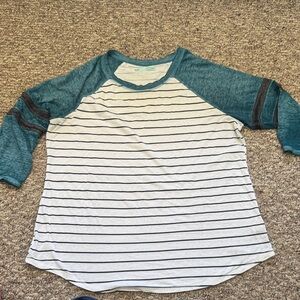 Maurices Teal and White Striped Long Sleeve Tee